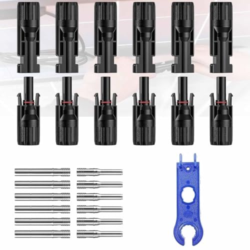 6 Paar Solarstecker Set inkl. 1 Werkzeuge – Solarpanel Stecker Männlich/Weiblich, IP67 wasserdicht, PV...