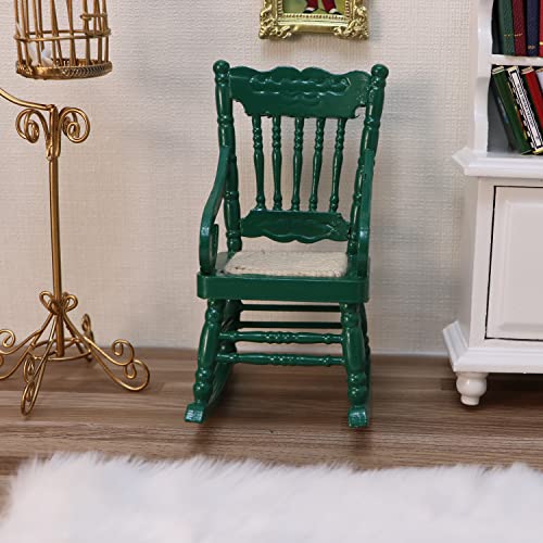 Dollhouse Miniature Rocking Chair 1:12 Scale Wooden Furniture Accessories Tiny Mini House Home Outdoor Cake Topper Decoration Model Living Room Scene Christmas Craft Displays (Green) #TOP4