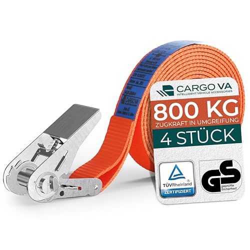 CargoVA Robuste 800kg Spanngurte [4er Set] - TÜV/GS Zertifiziert & DIN - Vielseitig Einsetzbar - 25mm Breite - Ideal für Professionelle Anwendungen [10M]