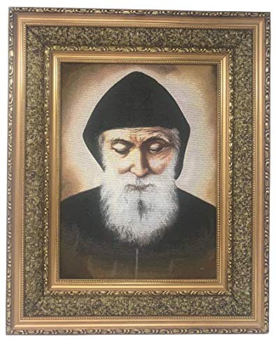 17"x21" San Charbel Imagen en Tela Acojinada, Cushioned Frame Saint Charbel Makhluf