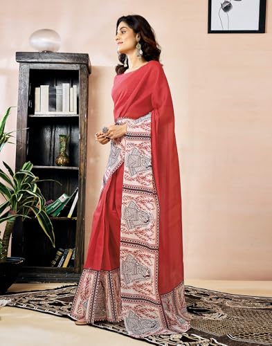 Image of SIRIL Women's Printed Chanderi Cotton One Minute Ready to Wear Saree with Unstitched Blouse Piece