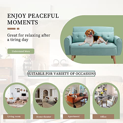 Vongrasig 47" Small Modern Loveseat Sofa, Mid Century Linen Fabric 2-Seat Sofa Couch Tufted Love Seat With Back Cushions And Tapered Wood Legs For Living Room, Bedroom And Small Space (Green) #TOP4