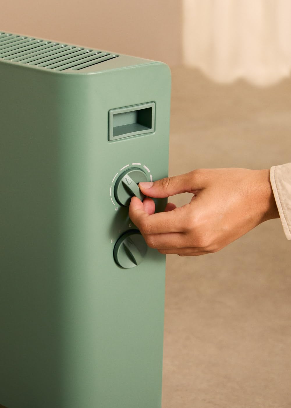 CREATE/WARM HANDY COLOURS/Convettore riscaldante ad aria Verde Sage/Funzione ventilatore e aria calda, ambienti fino a 20m², 4 modalità, leggero, basso consumo, 57x23x43 cm, 2000W