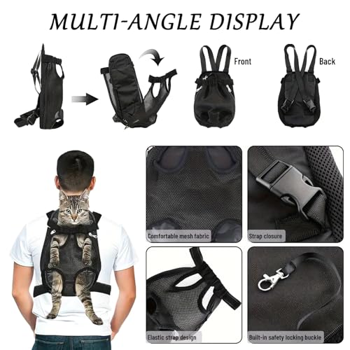 HTTDSLF Haustier Rucksack Hund Katzen Tragetasche, Haustier-Tragerucksack, Verstellbarer Hunde-Tragerrucksack, für Klein Mittler Hunde Katzen Welpen, L, Schwarz