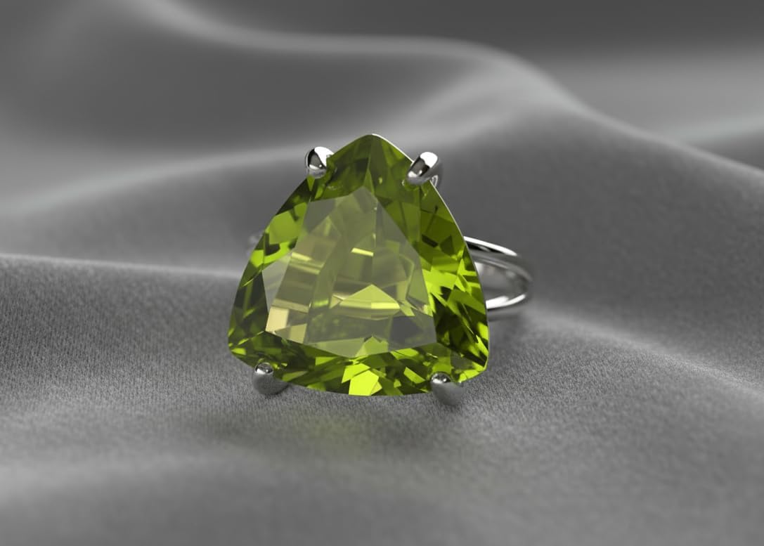 Peridot Trillion Cut Silver Gemstone Ring Solid 925 Sterling Jewelry Peridot Green Stone Trillion Ring Art Deco Vintage August Birthstone Ring