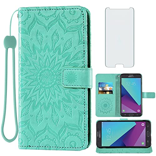 Protection Samsung Galaxy J7 Prime 2017 étui portefeuille porte-carte avec verre trempé