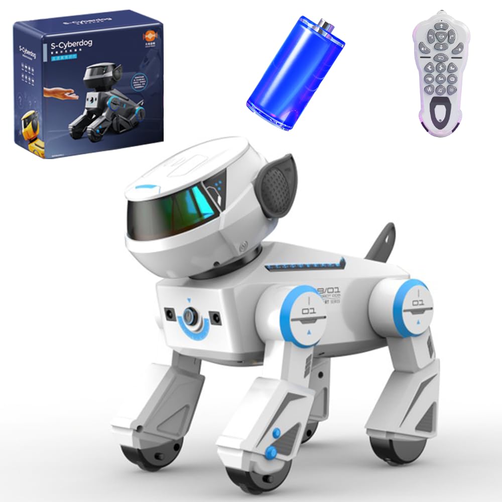 Robot Cane Bambini Giocattolo telecomandato per bambini 3-12 anni, Tocco interattivo, Cane robotico, Cantante intelligente e programmazione Danza Supporto a mano (bianco)