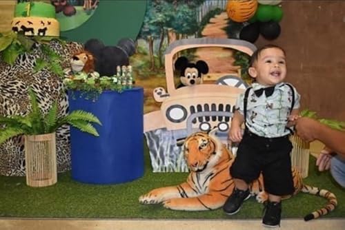 Mickey Safari Kit Roupa Conjunto Infantil Menino 4 Peças Camisa Gravata Bermuda e Suspensório Aniver