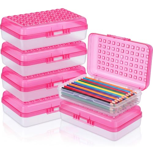 Image of Blulu 6 Pack Plastic Pencil Boxes Bulk Large Pencil Case,Pink | 8.5 x 5.5 x 2.4in, with Snap Lid, Large Capacity Pencils Holder for Organize and Carry, Watercolor Pens Stationery for Office
