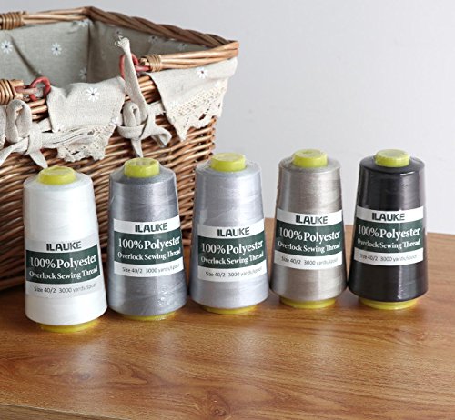 Ilauke IK-4033 Sewing Thread 100% Polyester Spools 5 Colors 3000 Yard Spools Overlock Cone For Serger Sewing Machine thumb #3