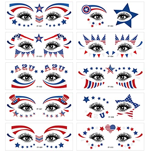 4Th Of July Fake Tattoo Star Face Temporary Tattoo Independence Day Waterproof Tattoos Eye Makeup Sticker Star Flag Design For Women Girls July Fourth Parties Body Makeup Decoration Stickers #TOP1
