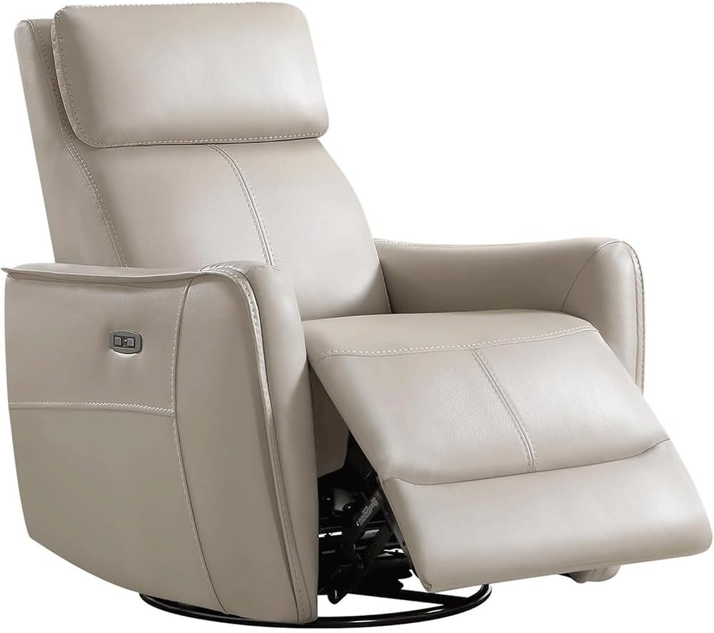 Silver Gray Leather Power Recliner Chair with 270° Swivel, Glider Rocker Function and USB Charging Port, Comfortable Electric Recliner Sofa for Nursery or Living Room