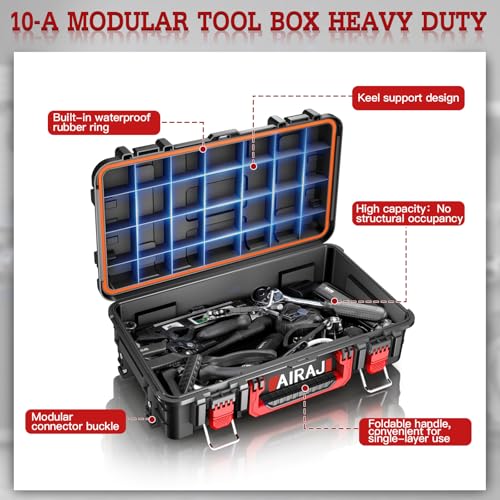 Image of 3 Tier Rolling Tool Box Heavy Duty,Stackable Tool Box with Wheels,Modular Storage System with Removable Parts Box,All-terrain Waterproof Toolbox,Telescopic Pull Rod,for Professional Work,Garage