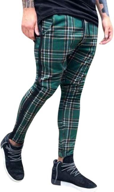 Amazon.com: Pantalones de cuadros casuales de los hombres estiramiento de  frente plano flaco vestido elástico cintura larga lápiz pantalones  pantalones (verde, XXXL) : Ropa, Zapatos y Joyería