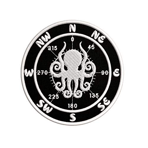 Compass - Seek Adventure - Octopus Embroidered Patch Iron-On or Sew-On Decorative Gear Badge Logo Vacation Souvenir Applique