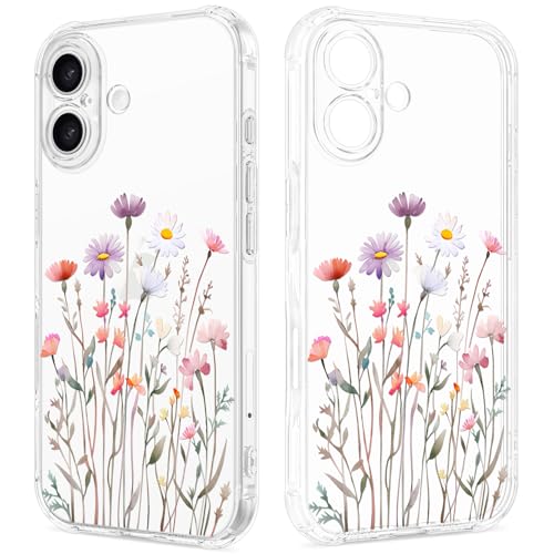 GREATRULY Floral Clear Case for iPhone 17 for Women Girls,Cute Flowers Design Phone Cover,Slim Soft Transparent Drop Proof Pretty Flower Print Pattern TPU Protective Bumper Case,FL-37