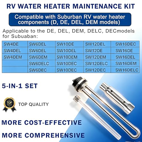 Image of RV Water Heater Element Kit Compatible with Suburban SW Series Part | Includes 520900 heating element, anode rod, 1-1 /2 inch & 1-1 /16 inch socket wrenches