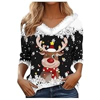 Sudaderas Mujer Camisetas Mujer Navideña Navidad Cuello de Piel Manga Larga Camiseta - Estiloso Diario