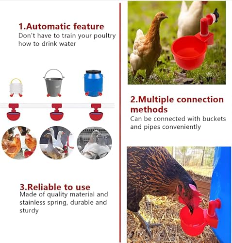 Image of Bethlehem Automatic Chicken Water Cups, Poultry Water Feeder Suitable for Chicks, Duck, Goose, Turkey and Bunny, Poultry Water Feeder Kit (Pack of 6)