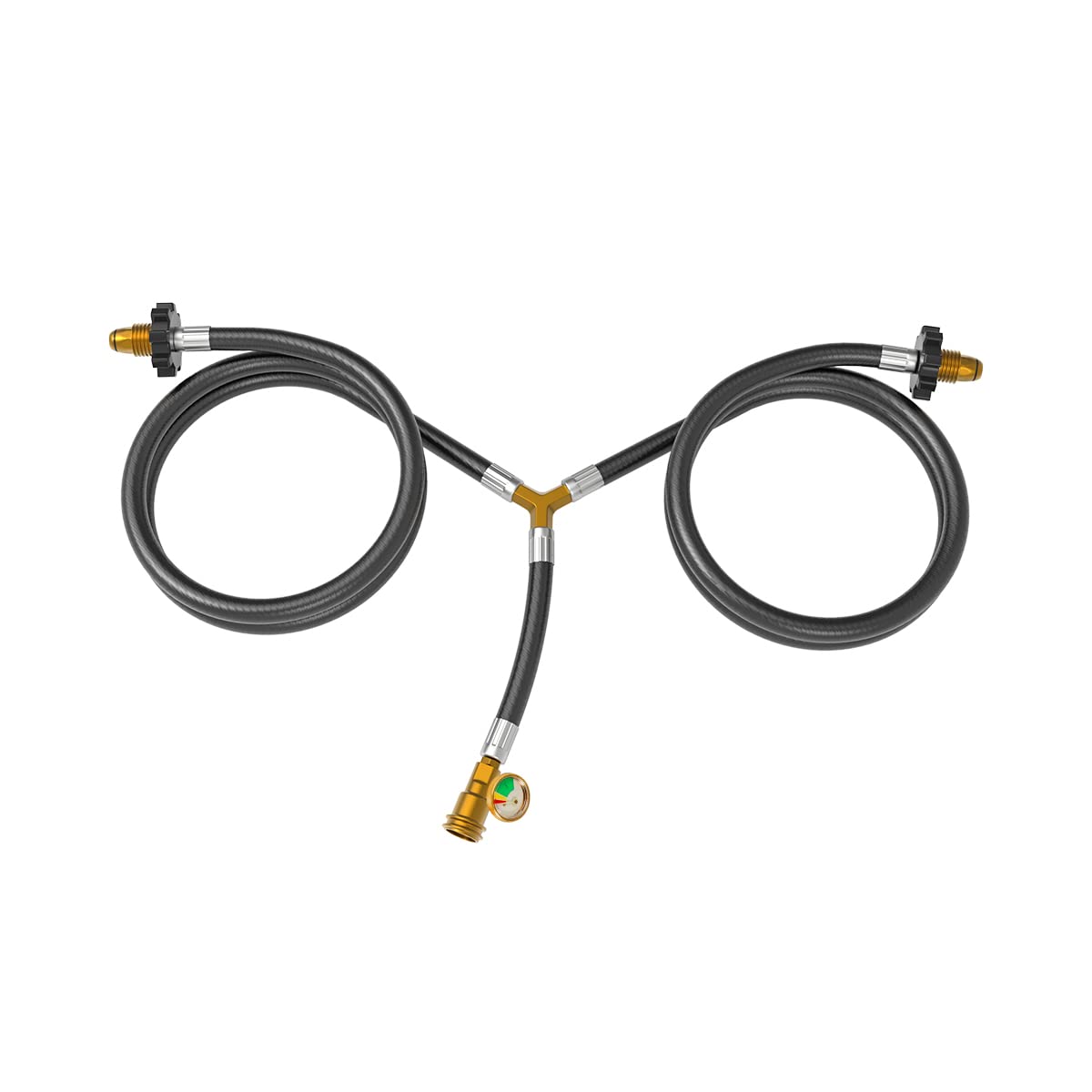 20" Y Splitter Propane Tank Converter Adapter Hose Two Way POL Valve Inlet Connect Cylinders to Heaters, Grills, Fire Pit
