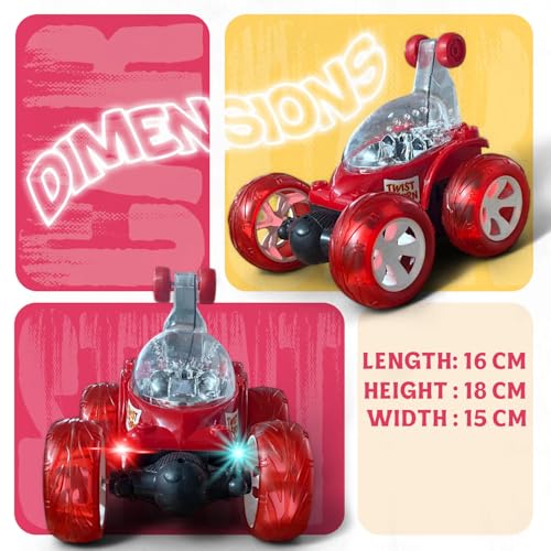 Image of Remote Control Stunt Car for Kids, 360 Spins RC Off-Road Monster Truck, 4WD Rock Crawler Vehicle with LED Lights, Rechargeable Battery, Shockproof Design (Red, 9802)