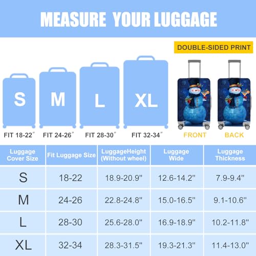 Image of Blue Snowman Luggage Cover, Washable Christmas Suitcase Cover, Travel Suitcase Protector Anti-scratch Bag Cover Holiday Travel Christmas Gift,XL