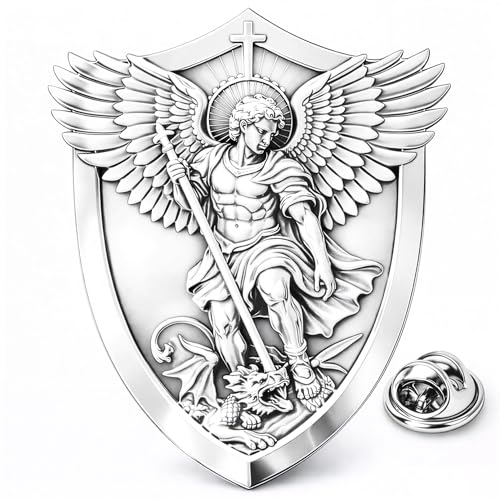 Pin San Miguel Arcángel | Broche Medalla Religiosa Amuleto | Amuletos de Protección | Arcángel Guerrero | Regalo Policía Nacional Ejército | Acabado Plateado | COOLMETALJACKET