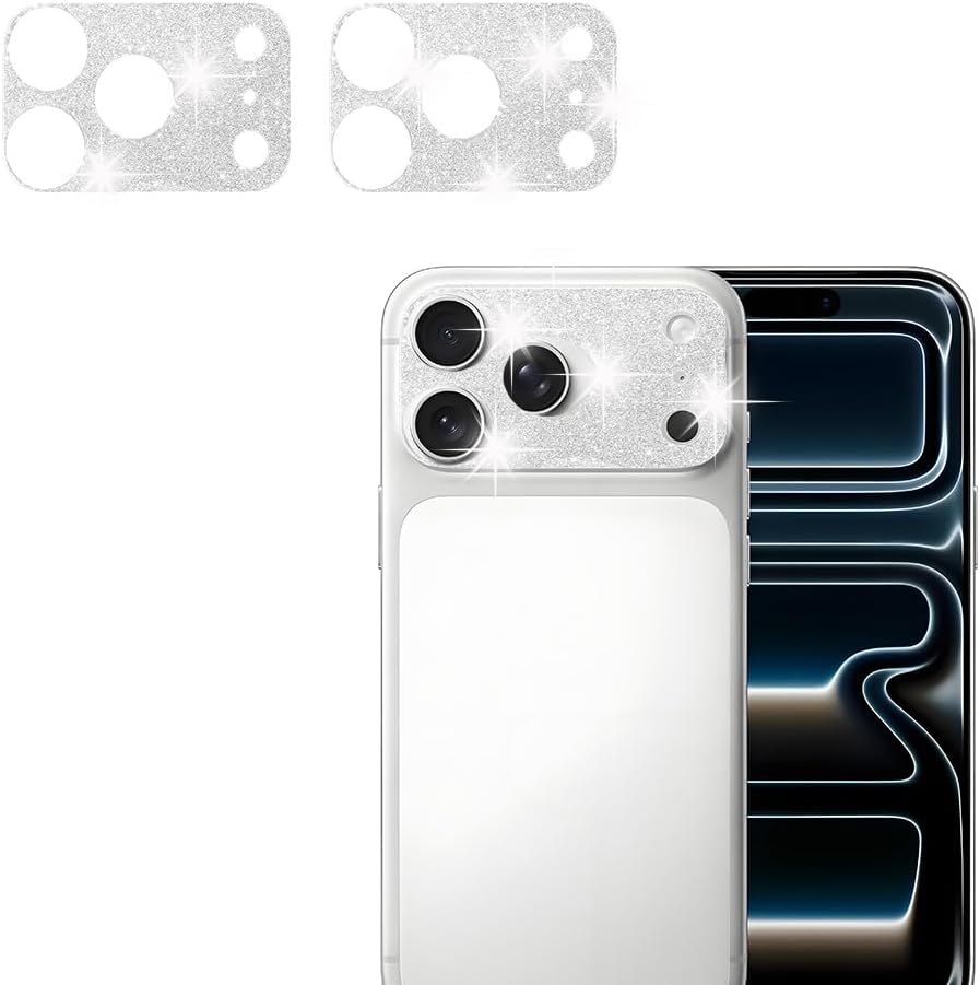 [2 Pack] Bling Crystal Camera Lens Protector Glitter Diamond Rear Camera Cover 3D Bling Diamond Lens Cover Compatible with iPhone 14/14 Plus/15/15 Plus-Silver