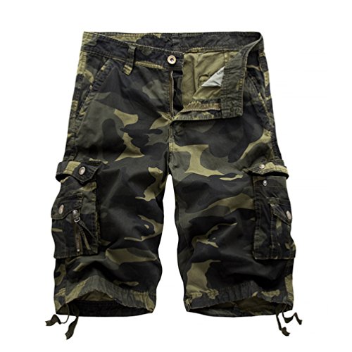 Zhiyuanan Uomo Camouflage Cargo Shorts Bermuda Militare Pantaloncini Allentati Casuali Dark Army Green Camouflage 32