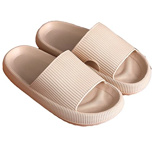 Womens Slippers, Men's Slippers Summer, Open Toe Slippers for Women,Home Indoor Bathroom Bath Outer Wear Thick Bottom Men's Sandals (Color : Khaki, Size : EUR 42-43)