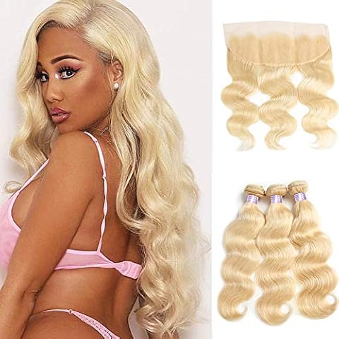 8-40Inch 613 Blonde Brazilian Virgin Hair 13x4 Lace Frontal with Bundles Body Wave 3 Bundles with Frontal 30 30 30+20 frontal 100% Unprcessed Human Hair Extension Cover