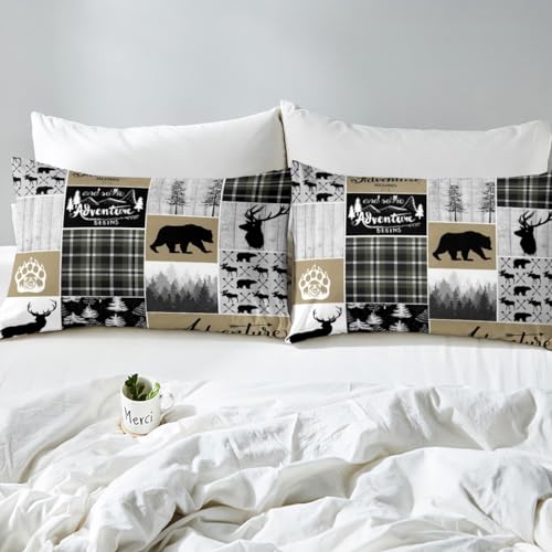 Erosebridal Rustic Cabin Comforter Cover For Men, Farmhouse Country Bear Moose Duvet Cover Queen Size, Forest Vintage Wood Decor Bedding Set Hunting Camping Adventure Themed Quilt Cover Bear Decor For Home thumb #5