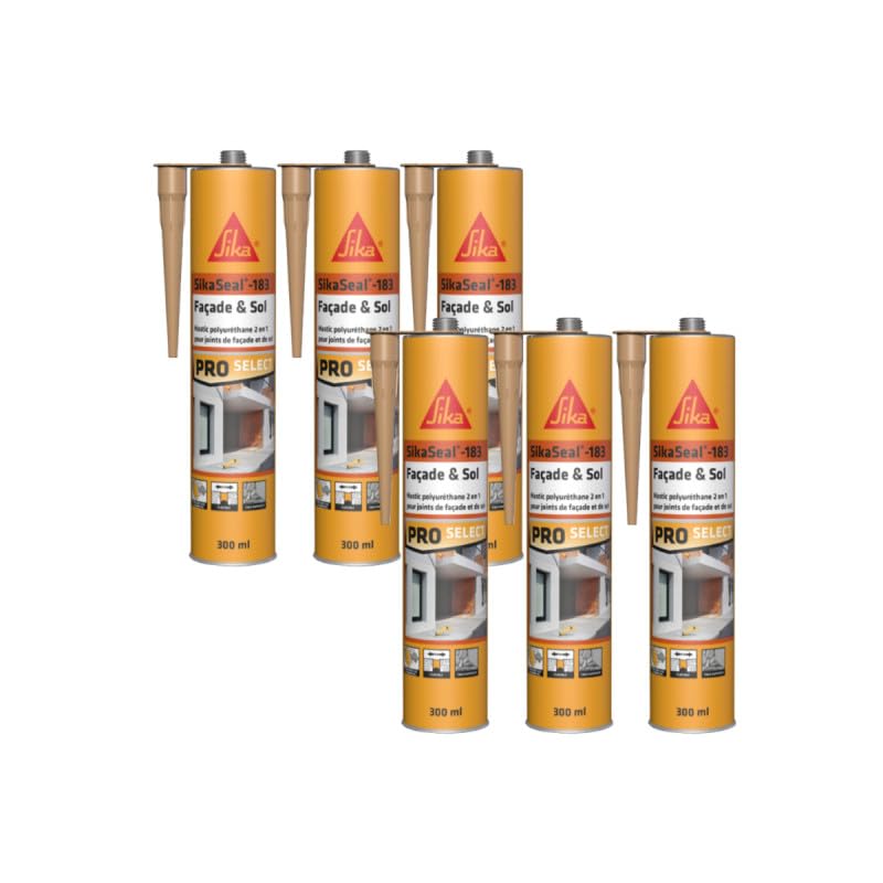 Lote de 6 selladores de poliuretano SIKA Sikaseal-183 2 en 1 Fachada y suelo - tono piedra - 300ml