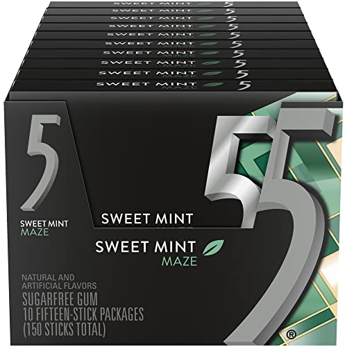 Image of 5 GUM Sweet Mint Sugar Free Chewing Gum Bulk, 15 Stick Box Pack of 10