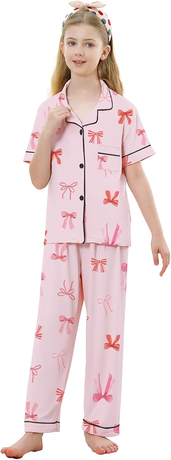 Umeyda Girls Pajamas Set Soft Short Sleeve Button-Down Sleepwea Nightwear 3Pjs Set Loungewear, 5-14 Years - Image 4
