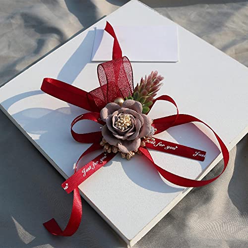 Corsage de poignet et boutonnière de mariage ruban polyester rose - 2