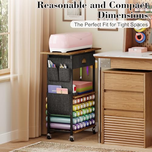 Image of Craft Organizers and Storage Cart: Craft Room Cart for Organizing Cutting Accessories and Machine, Vinyl Roll Storage and Organization Holder, Heat Press Stand Table with Wheels