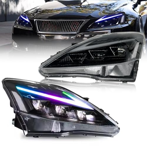 letsdate Headlights Compatible For Lexus IS250 IS250C IS350 IS350C IS220d 2006-2012 ISF 2008-2014 w/Multicolor Animation with Amber Switchback Turn Signal Clear Reflector No Need Bulbs