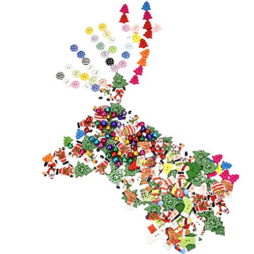 150 Pieces Christmas Button Craft Mix Sewing Button And 50 Pieces Colorful Small Bells For Christmas Decorations #TOP1
