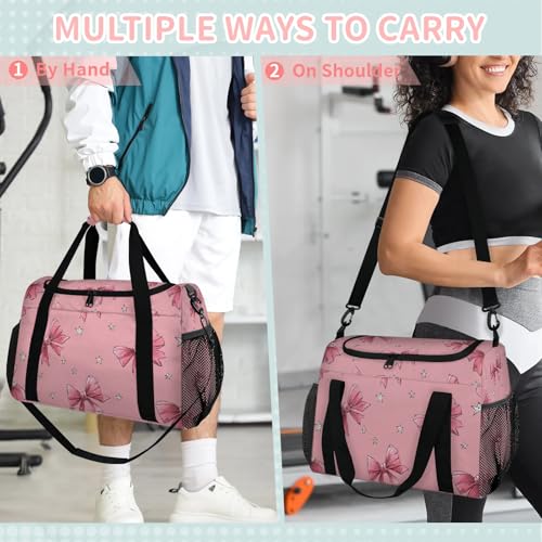 Bow Star Pink Travel Duffel Bag Weekender Overnight Bags for Women Men Foldable Waterproof Tote Bag with Trolley Sleeve4