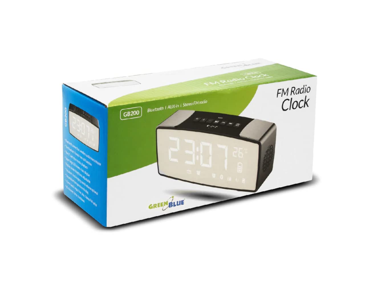 Green Blue GB200 Radio-réveil Bluetooth 4.2 FM entrée auxiliaire 6 W température réveil Horloge Batterie 2200 mAh