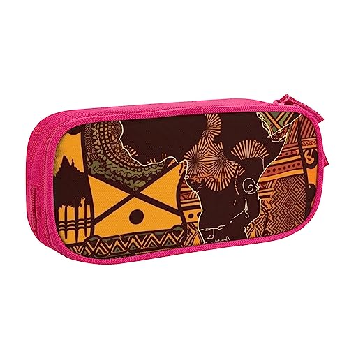 Mappa africana modello etnico stampato matita sacchetto trucco portagioie scatola portatile gioielli da viaggio nero rosa Taglia unica Astuccio portamatite