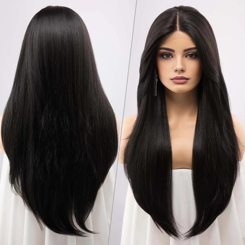 BLUSHIA Synthetic Straight Full Head Women Wig Heat Resistant 24 Inches Long Free Wig Cap (Straight)