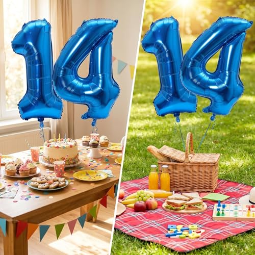 Image of YPSelected 32 Inch Large Foil Helium Number Balloon Birthday Wedding Party 0-9 (Blue, 4)