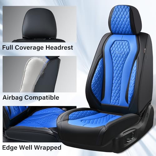 Image of Coverado Automotive Seat Covers Front Seats, Seat Covers 2 Pack, Blue Car Seat Cover, Waterproof Auto Seat Covers, Car Seat Cushion, Front Car Seat Covers Leather Car Seat Protector Fit for Most Cars