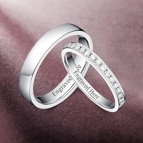 DIYA Personalized Custom Moissanite Couples Rings Set for Him and Her Moissanite Wedding Bands for Couples 925 Sterling Silver Engraved Name Engagement Ring Anniversary Valentine's Day Jewelry Gift