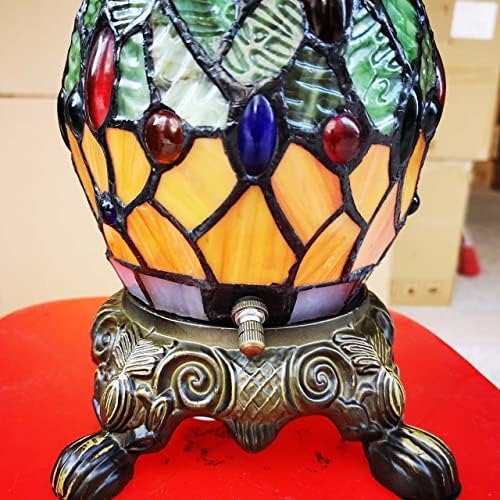 Bieye L30566 Dragonfly Tiffany Style Stained Glass Table Lamp with 12-inches Wide Handmade Lamp Shade Double Lit for Bedroom Bedside Living Room, 19-inches Tall, Green Orange