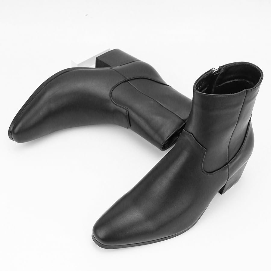 MGGMOKAY Botas Chelsea Para Hombre Cuero Zapatos De Vestir Tacón Alto Botas Con Cremallera