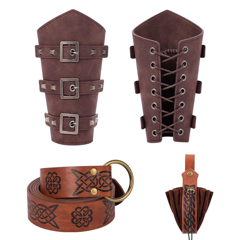 Renaissance Accessories, Viking Renaissance Belt Medieval Vintage Belt Pouch, and Leather Bracers