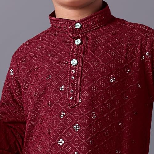 Image of Valaki Kurta Pajama Set for Boys Cotton Blend Mirror Work Embroidery Kurta Pyjama for Boys